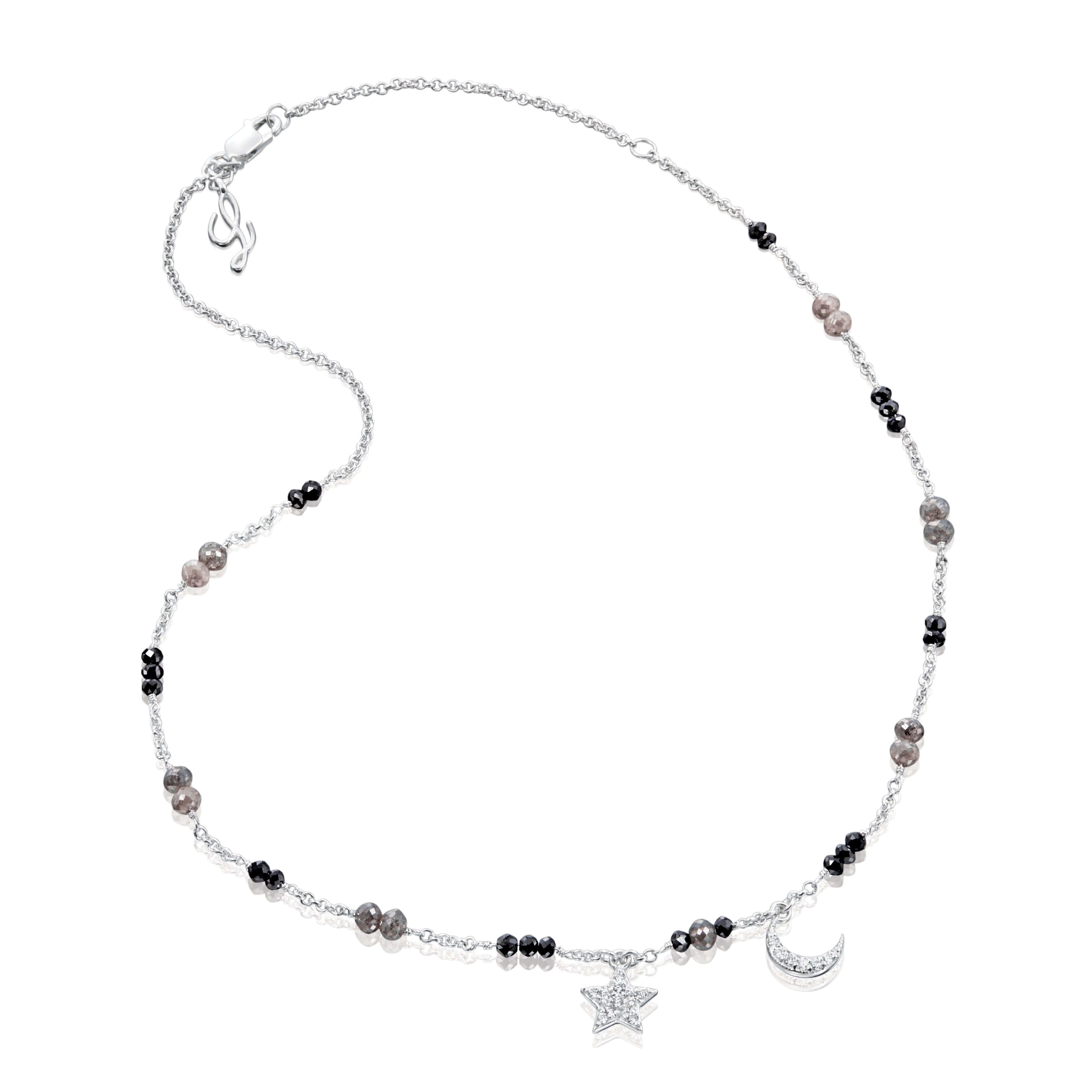 Night Sky Necklace ~ Silver & Black Diamond Beads