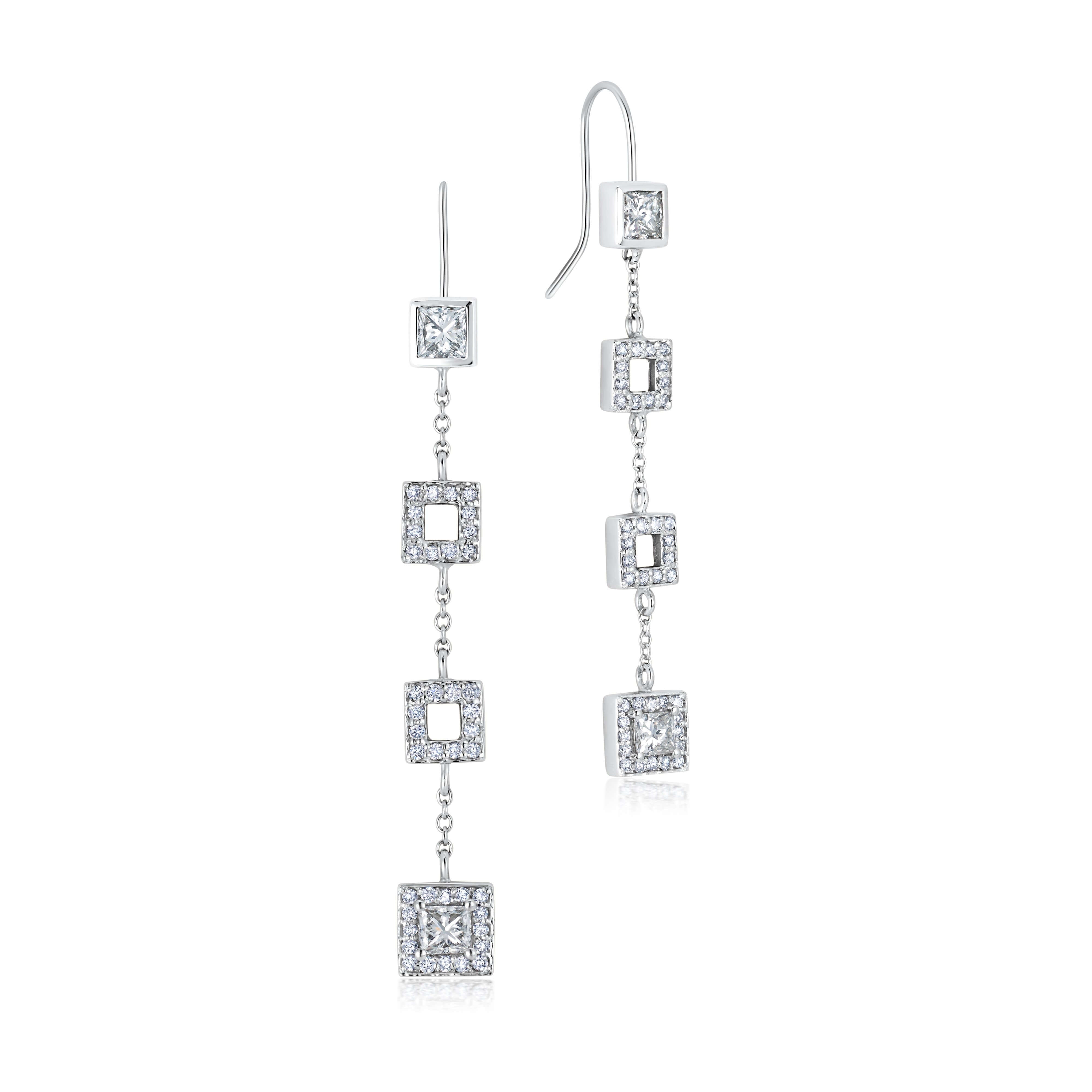 diamond triple drop earrings frosted ice