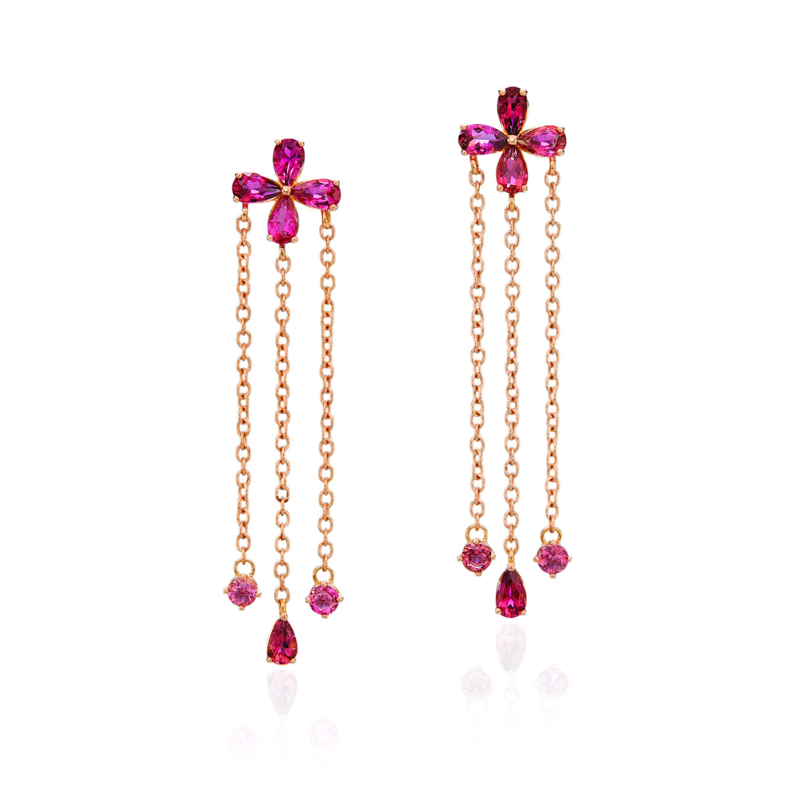 Pink Tourmaline Chain Earrings