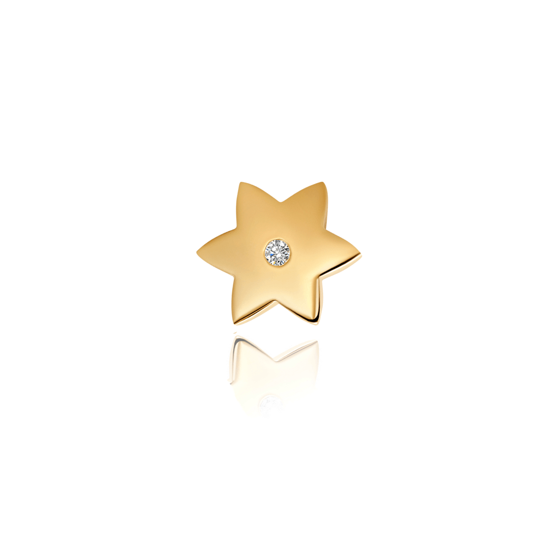 Polished gold earring with a diamond