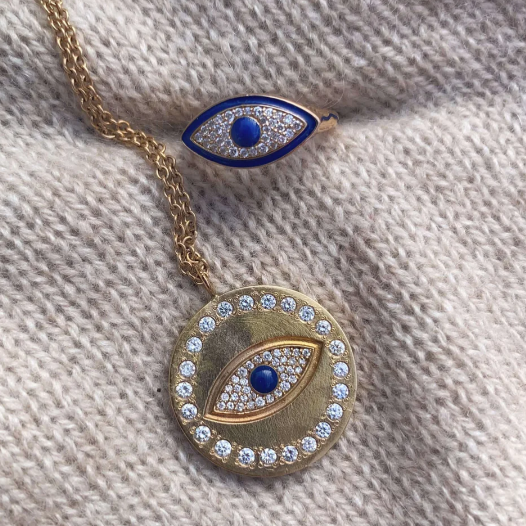 Evil Eye Charm Necklace Rose Gold   EvilEyeCharmandSignet 