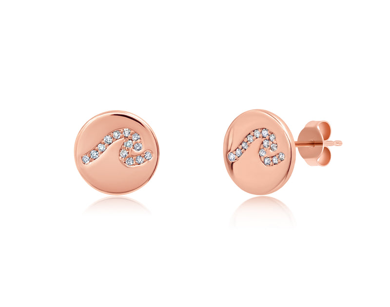 rose gold wave earrings with diamonds