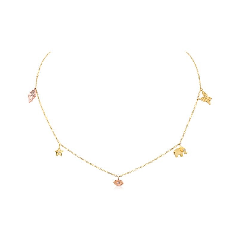 multi charm necklace 14k gold