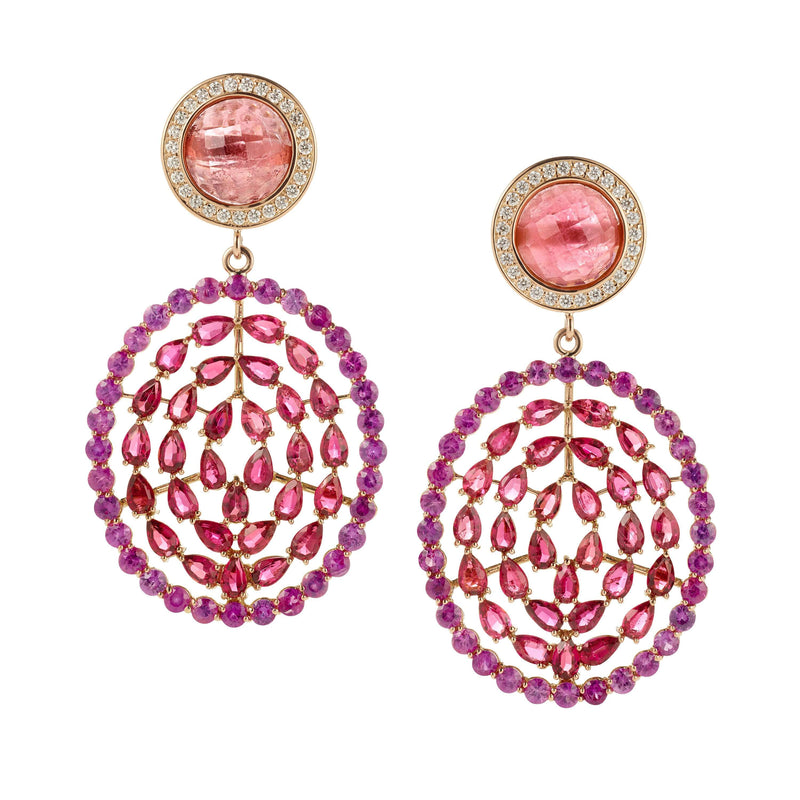 Pink Tourmaline and Sapphire Earrings