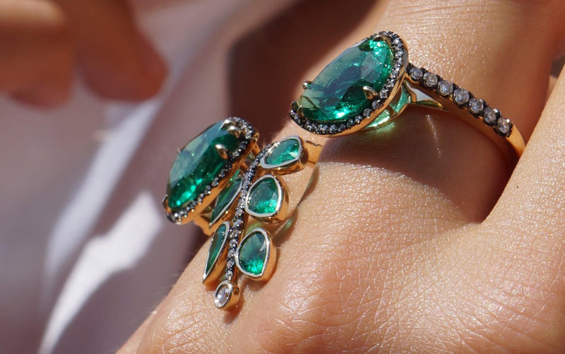 precious emeralds ring with diamonds