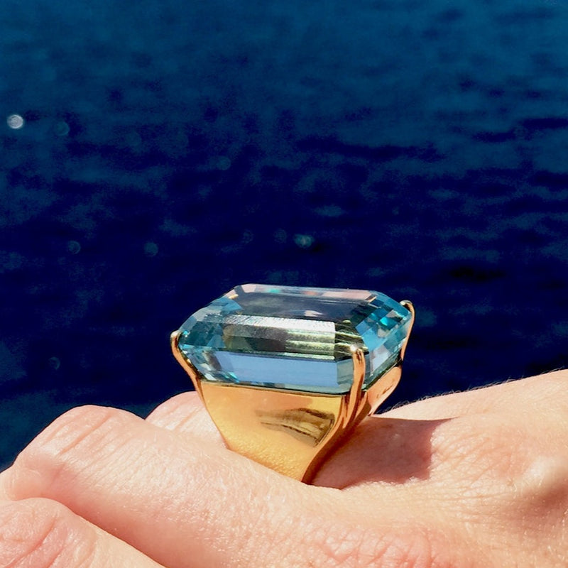 Aquamarine Gold Ring - Emerald Cut 