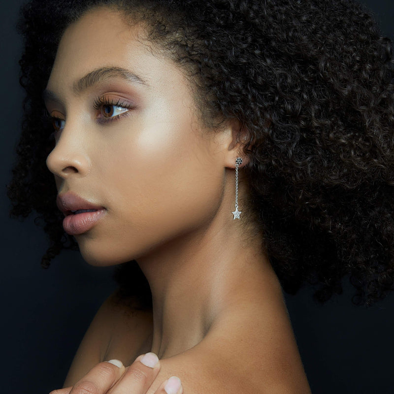 silver star night sky earrings