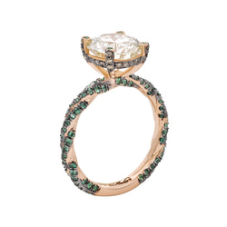 garden of eden wedding ring with a center white diamond and champagne diamonds set in 18K rose gold