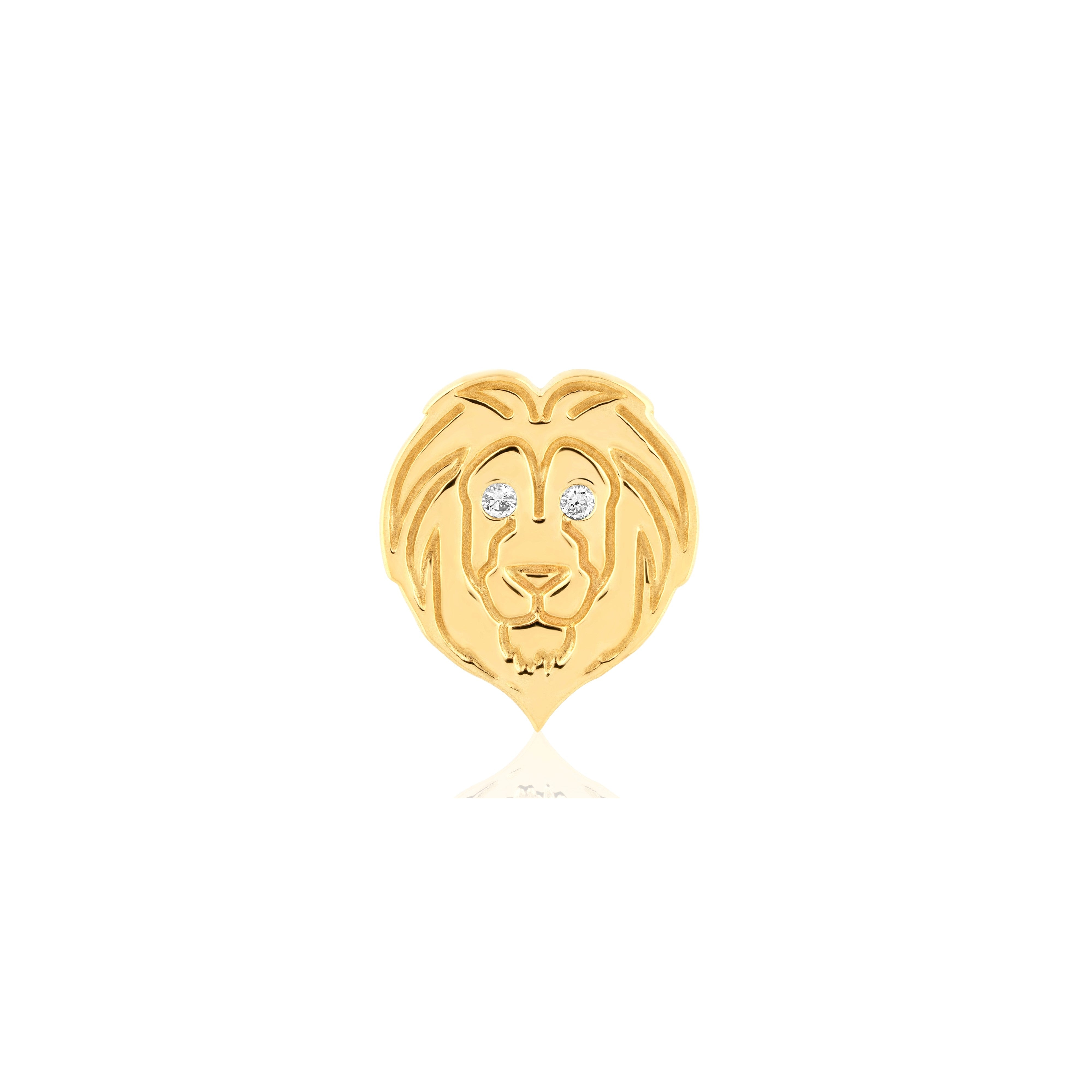 14k yellow gold lion head earring