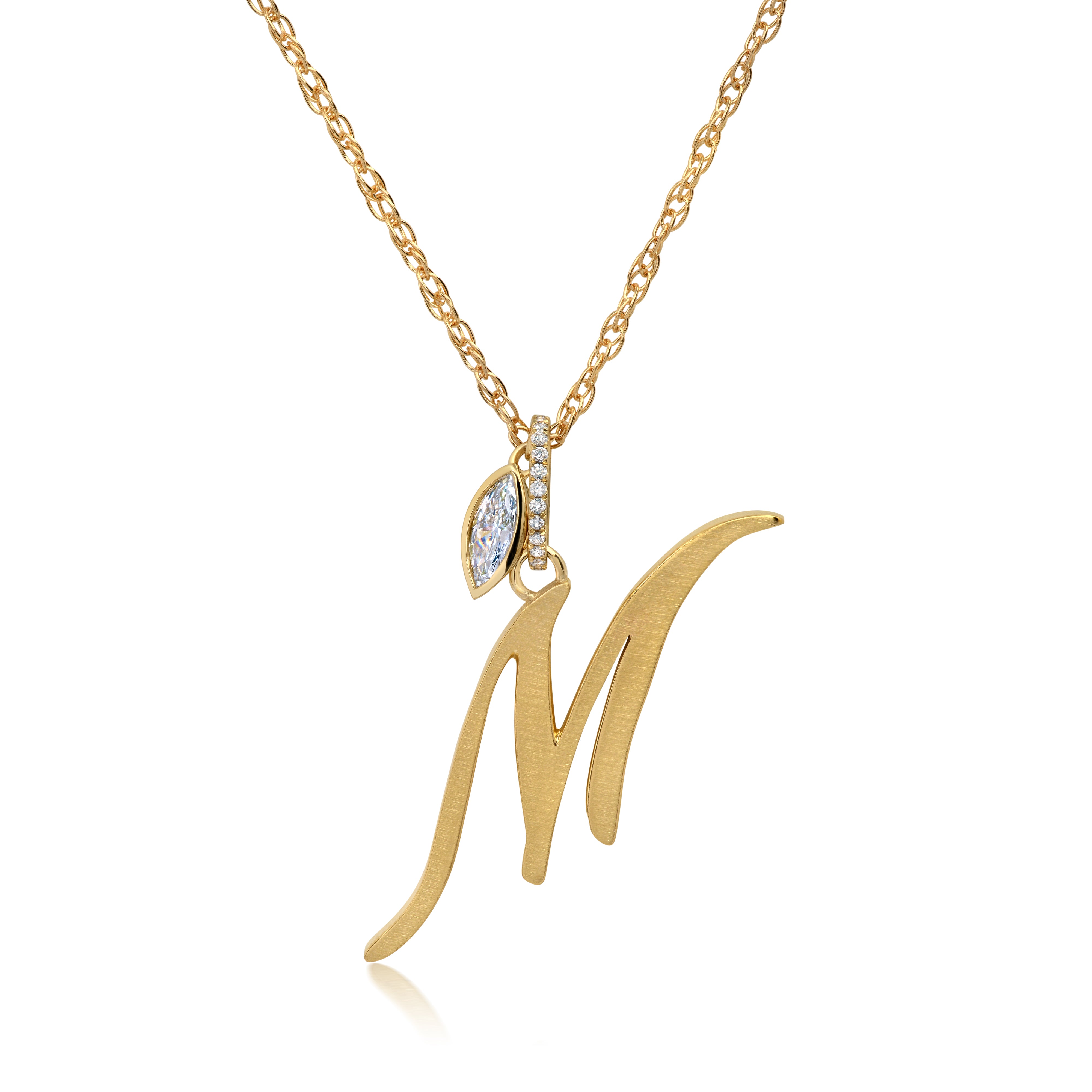 David Yurman 18kt Yellow Gold M Initial Charm Diamond Necklace - Farfetch