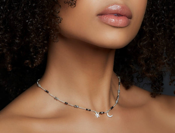 Night Sky Necklace ~ Silver & Black Diamond Beads