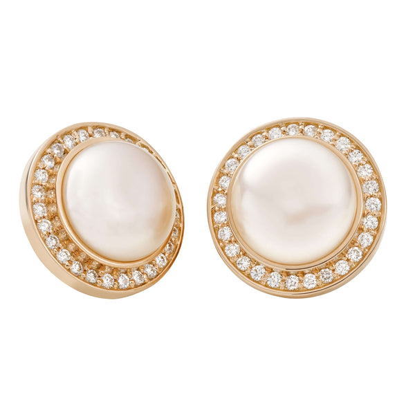 Gold pearl diamond earrings Clearance