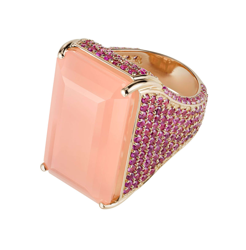 rose quartz and pink sapphires ring