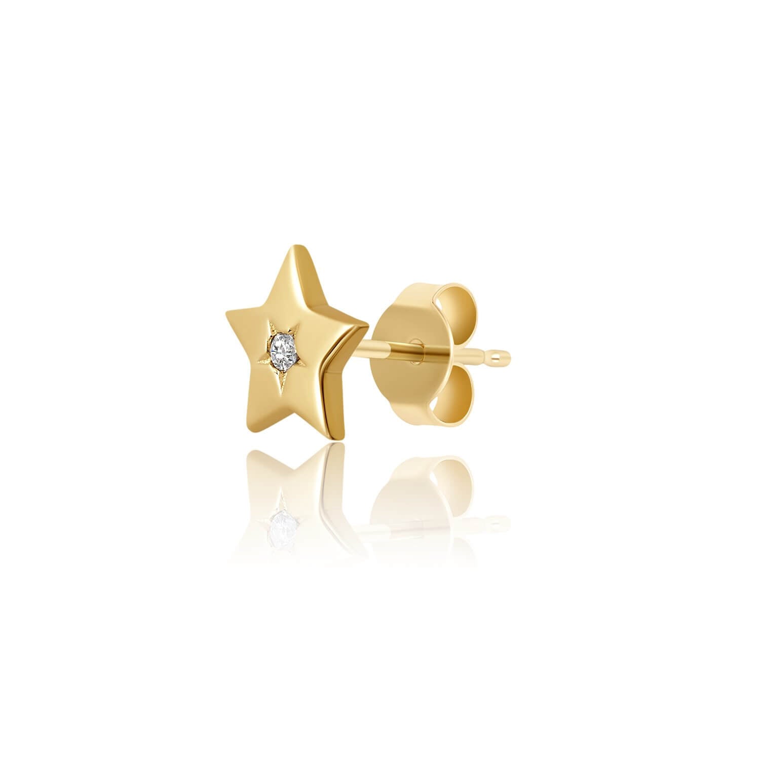 14k yellow gold star earring with diamond